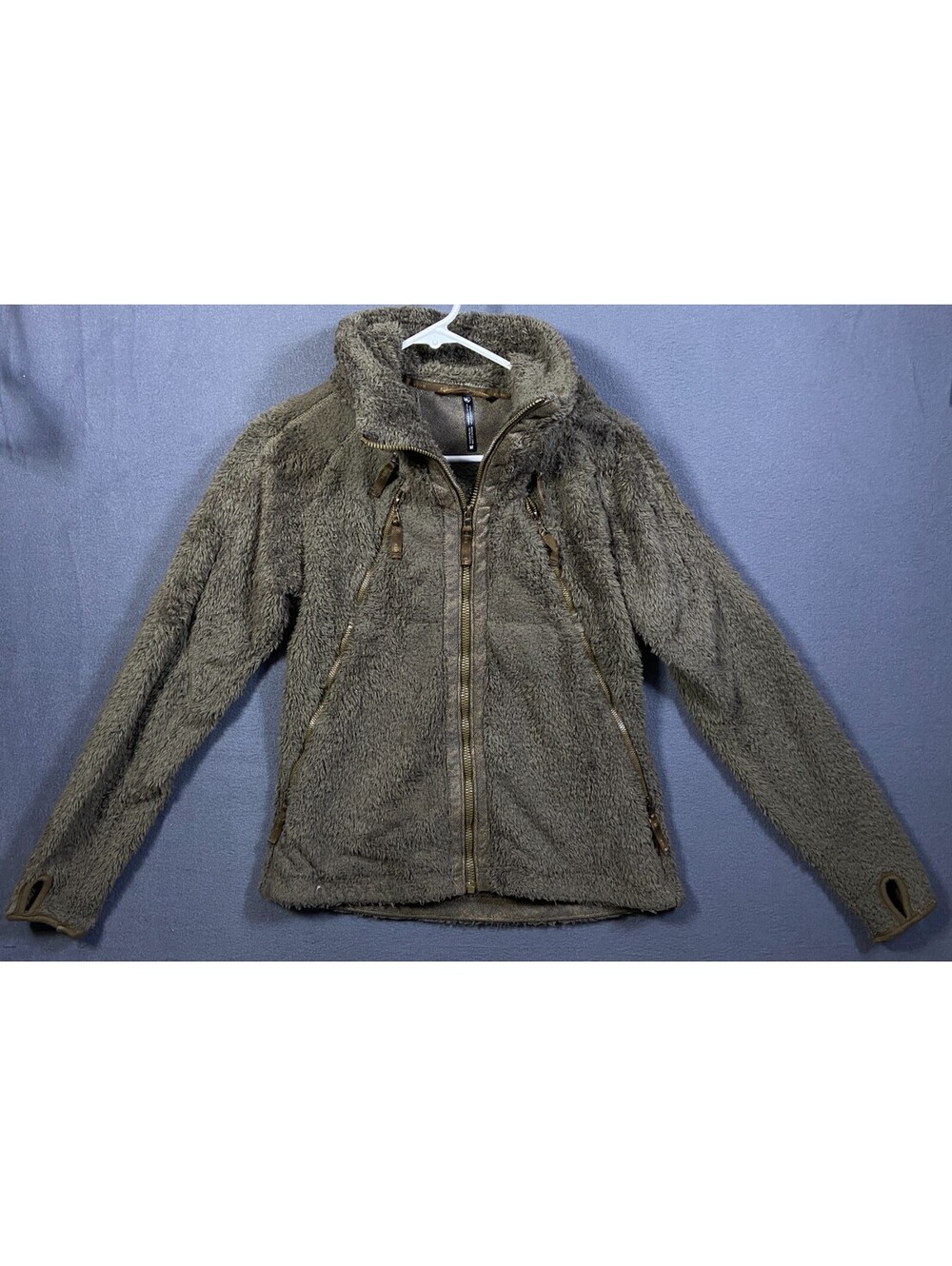 Kuhl Flight Jacket Sherpa Brown Hooded Fleece Full Zip Womens Size Medium # 2015